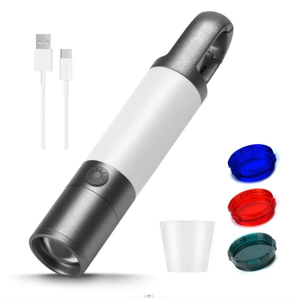 

Super Bright LED Camping Flashlight with Hook Telescopic Portable Hand Lamp 8 Modes with Lampshades Outdoor Emergency Torch