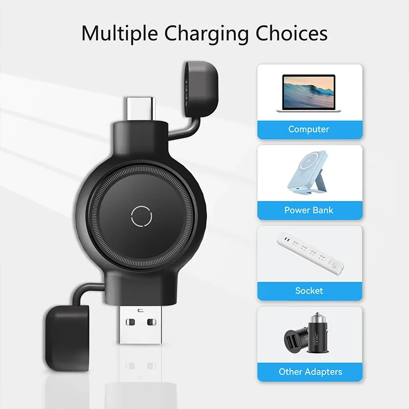 VIKEFON 2 In 1 Magnetic Watch Wireless Charger for Apple Watch IWatch 9 8 7 6 5 4 Portable USB Type C Fast Charging Dock Station image 4
