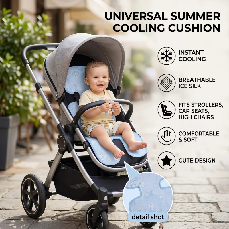 Atmungsaktive Faltbare Eisseide Sommer-Wabennetz-Kühlmatte für Kinderwagen Einfache Installation Hautfreundliche Babysitz-Kühlmatte