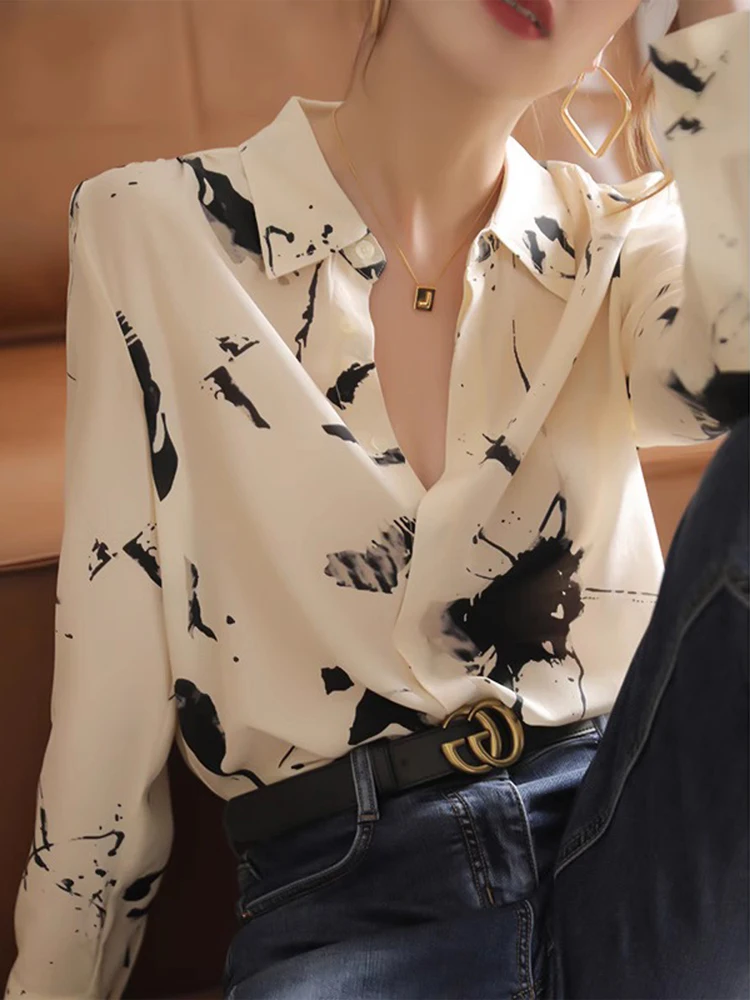 

Women's Long Sleeve Chiffon Shirt Draped Feel Casual Loose Spring Autumn Korean Style Small Size Inner Shirt Floral Print