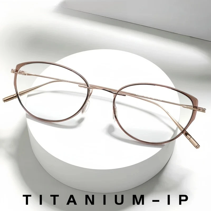 XUKA New Fashion Trendy Glasses Titanium Alloy Ultra Light Retro Eyeglasses   Women's Cat Eye Detachable Rimless Frame TI0202