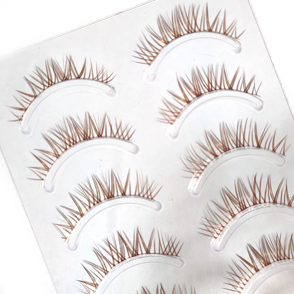 Brown Color 5 Pairs Makeup False Eyelashes Natural Looking Clear Band Eye Lashes Set Soft Handmade Eyelash