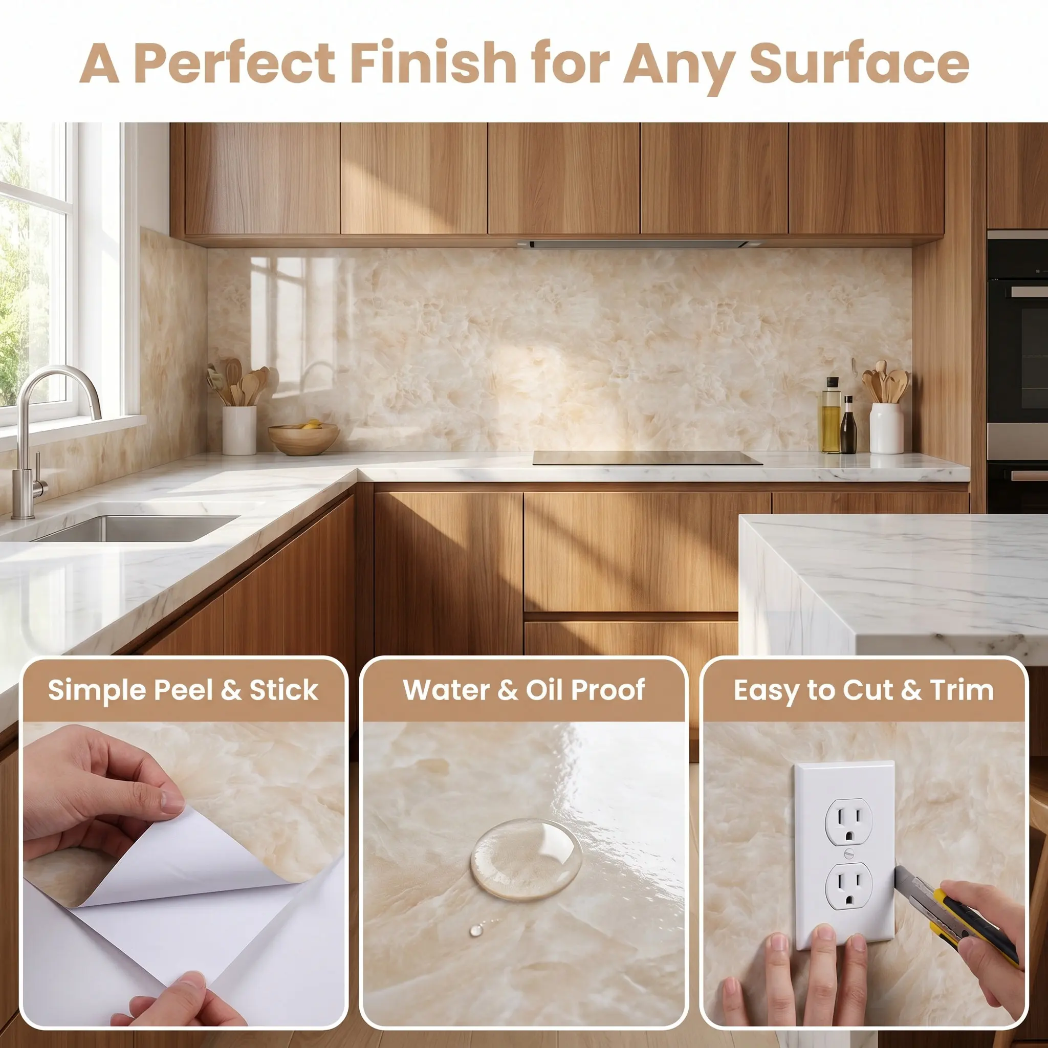 Kitchen Oil Proof Wallpaper Peel and Stick 118x15.8 Marble Waterproof Self Adhesive Backsplash Protector for Cabinets view 4