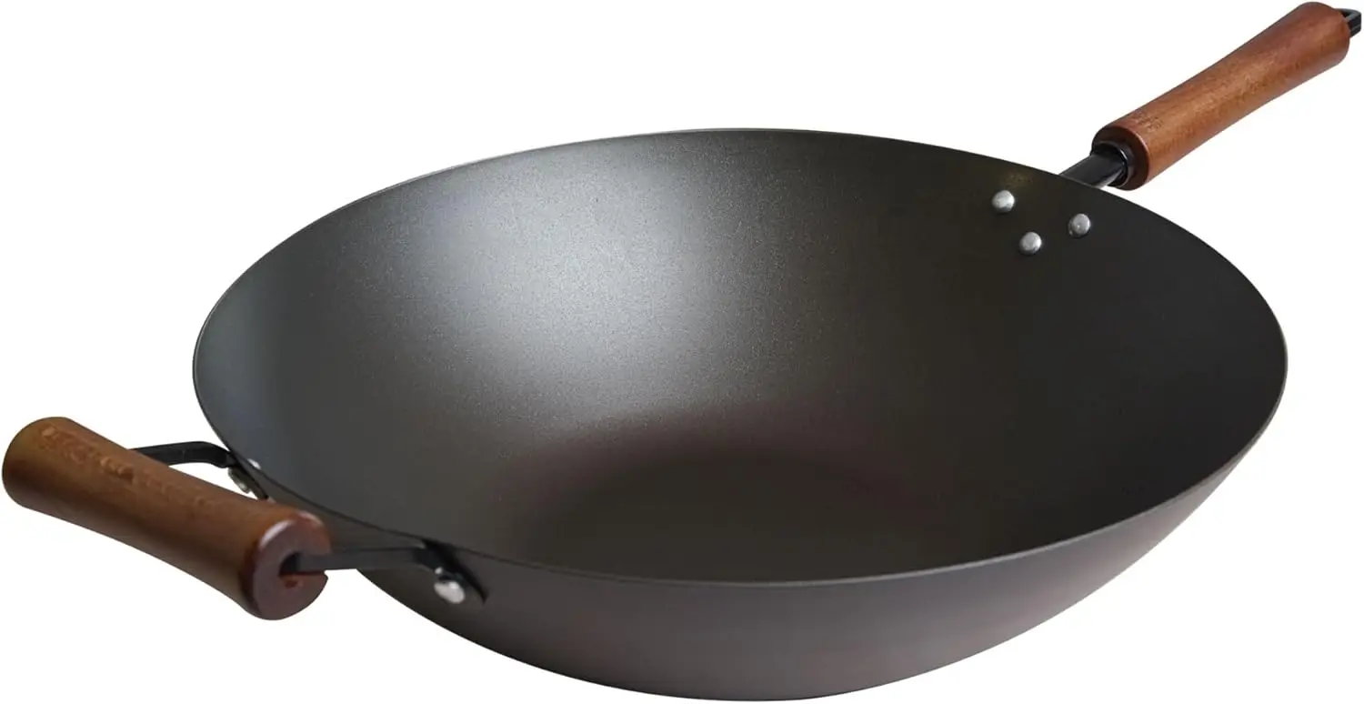 

14-Inch Preseasoned Carbon Steel Wok for Authentic Asian Cooking, Quick Heating & Non-Stick