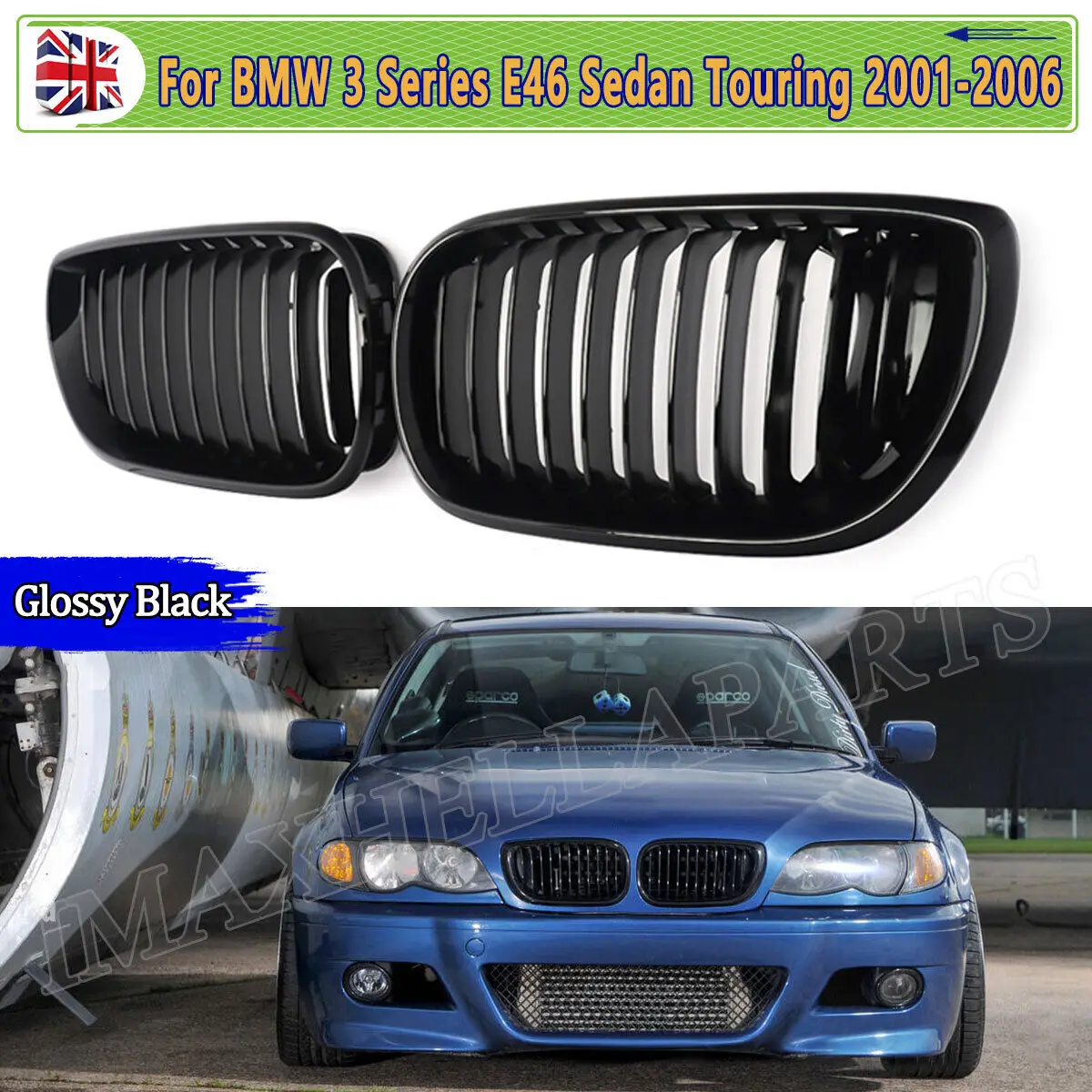 

For BMW 3 Series E46 Front Kidney Grille Single Line 320i 325i 330i 4-Door 2002 2003 2004 2005 2pcs Automotive Middle Grille