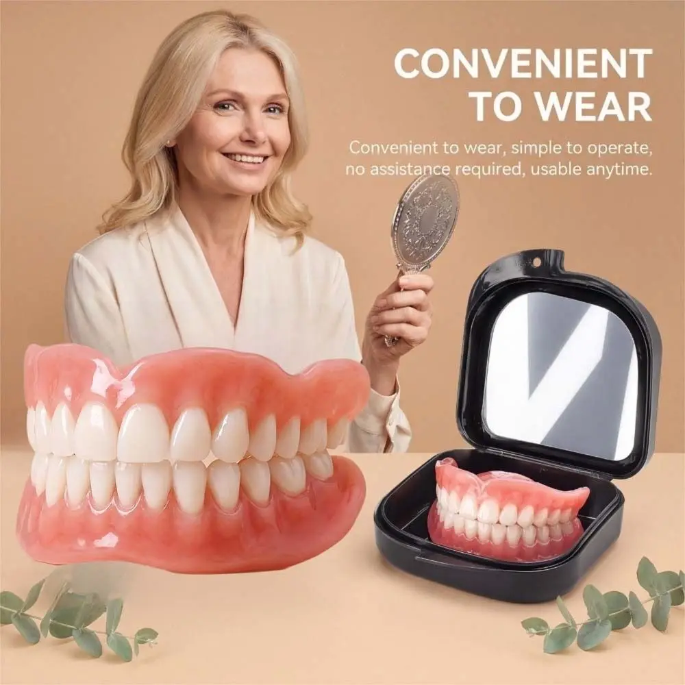Soft Full Mouth Silicone Dentures Bright Smi Easy To Use Realistic False Teeth Natural Silicone Liners All-Day Comfort Teeth