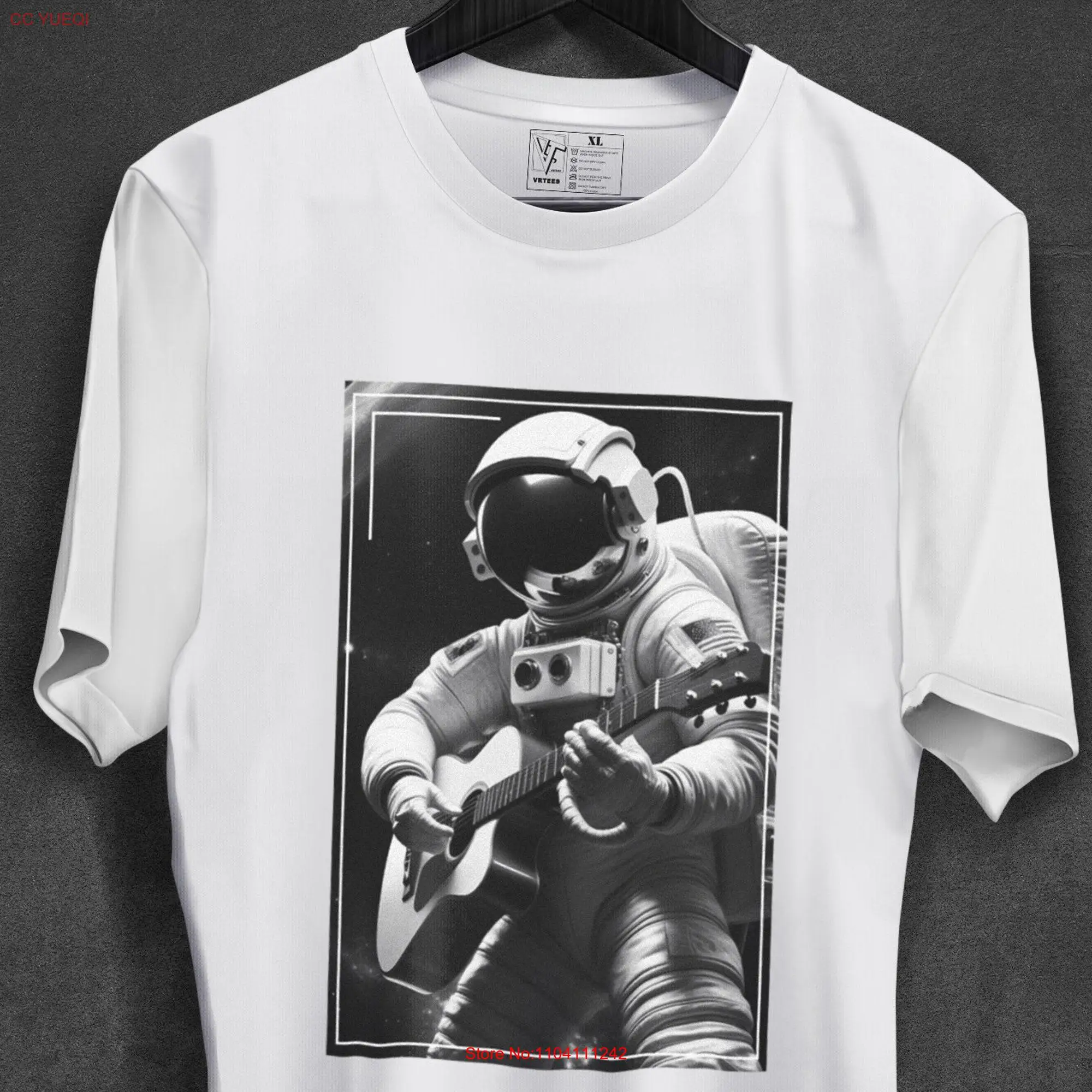 Astronaut with a guitar Men's T shirt Cool Spaceman Casual Streetwear Apparel for Space Lovers Galaxy