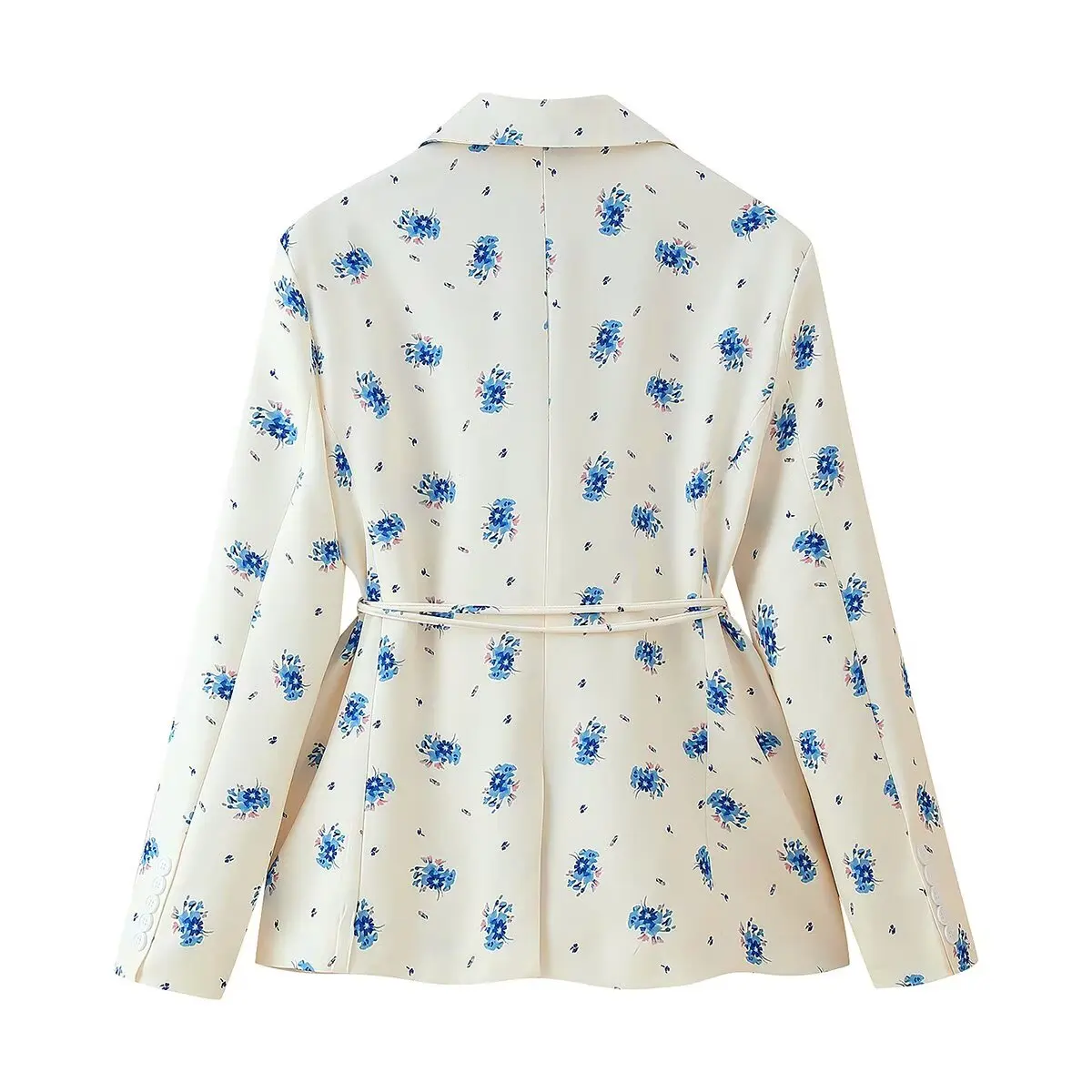 Jaqueta Fena de Moda Primavera, Estampada, com Gola Alta e Cinto, em Fibra de Poliéster Bicolor, Casaco Casual de Manga L...