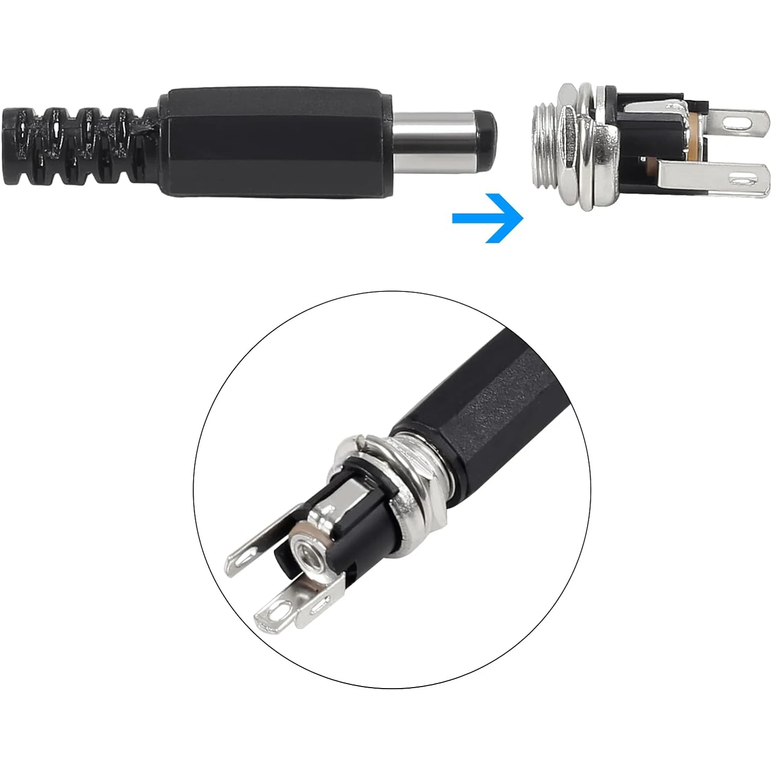 5 Juegos de conector de montaje en Panel hembra, conector de clavija de alimentación CC de 5,5x2,1 MM, bloqueo de conector macho de cobre sólido y hembra