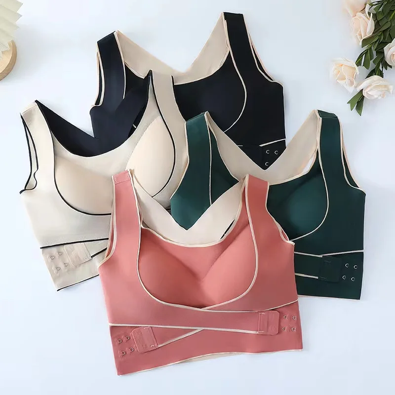 

Yoga Sports Seamless Bra Front Button Cross Beautiful Back Wrap Chest Tube Top Push Up Secondary Breasts Anti-Sagging Bra