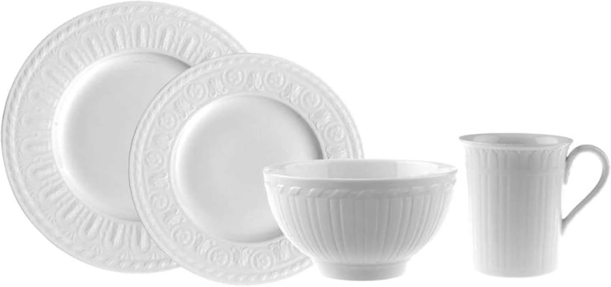 

Cellini 24-Piece Dinnerware Set, Premium Porcelain, White,Dishwasher Safe