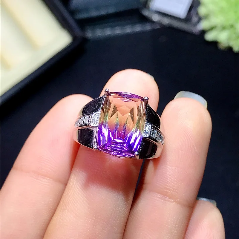 SACE GEMS Fashion Resizable 10*14MM Natual Ametrine Rings for Man 925 Sterling Silver Wedding Party Fine Jewelry Festival Gift