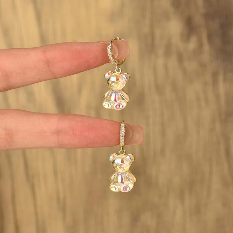 New Cute Acrylic Candy Gummy Bear Dangle Earrings for Women Rainbow Bear Hoop Earrings 2025 Korean Fashion Sweet Girl Jewelry