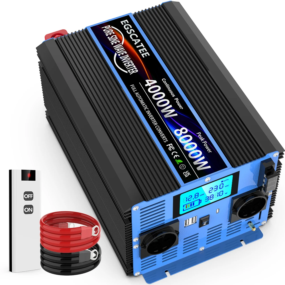 Omvormer Zuivere Sinus DC 12 V/24 V Naar AC 230 V Transformator Converter Omvormers Zonne-omvormers Met LCD Display, USB, Afstandsbediening