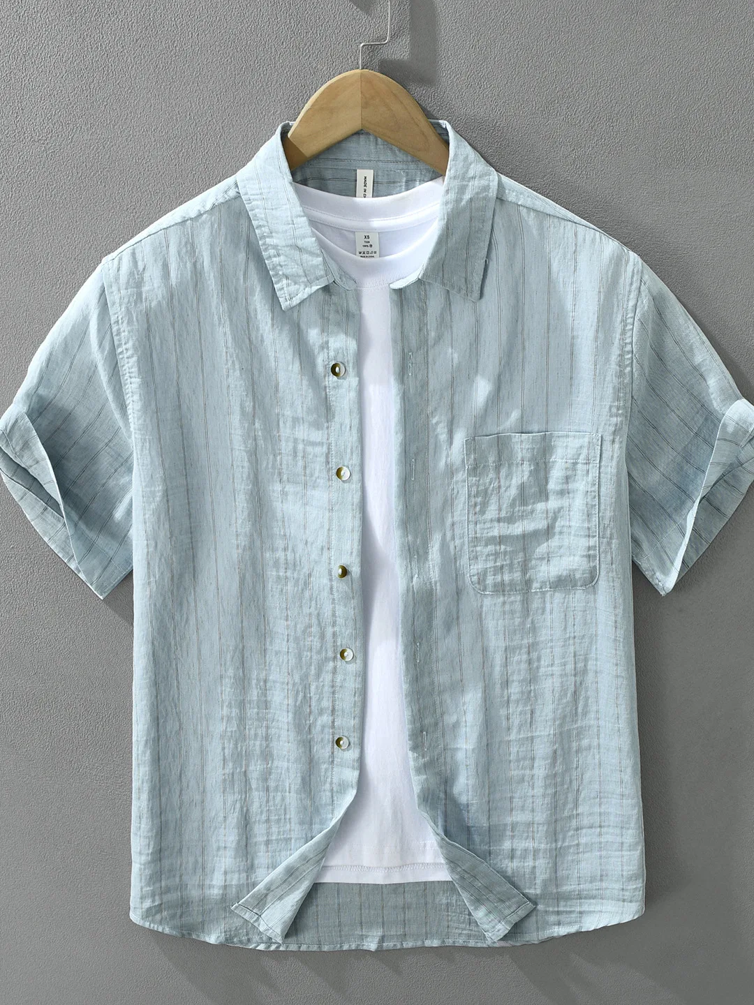 

Color Woven Stripe Men's Linen Short Sleeve Shirt Summer Thin Breathable Sun Protection Casual Shirt Loose Fit Japanese Style