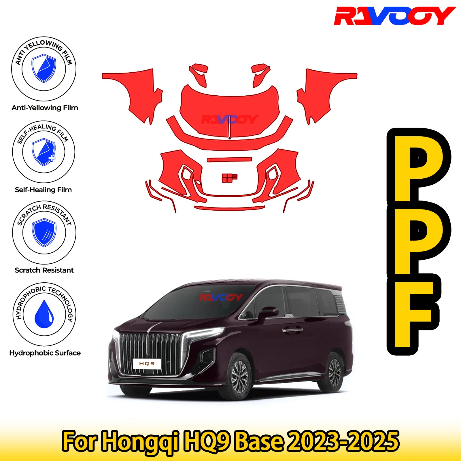 

Для Hongqi HQ9 Base 2023-2025 глянцевая матовая черная предварительно вырезанная передняя защитная пленка PPF Kit