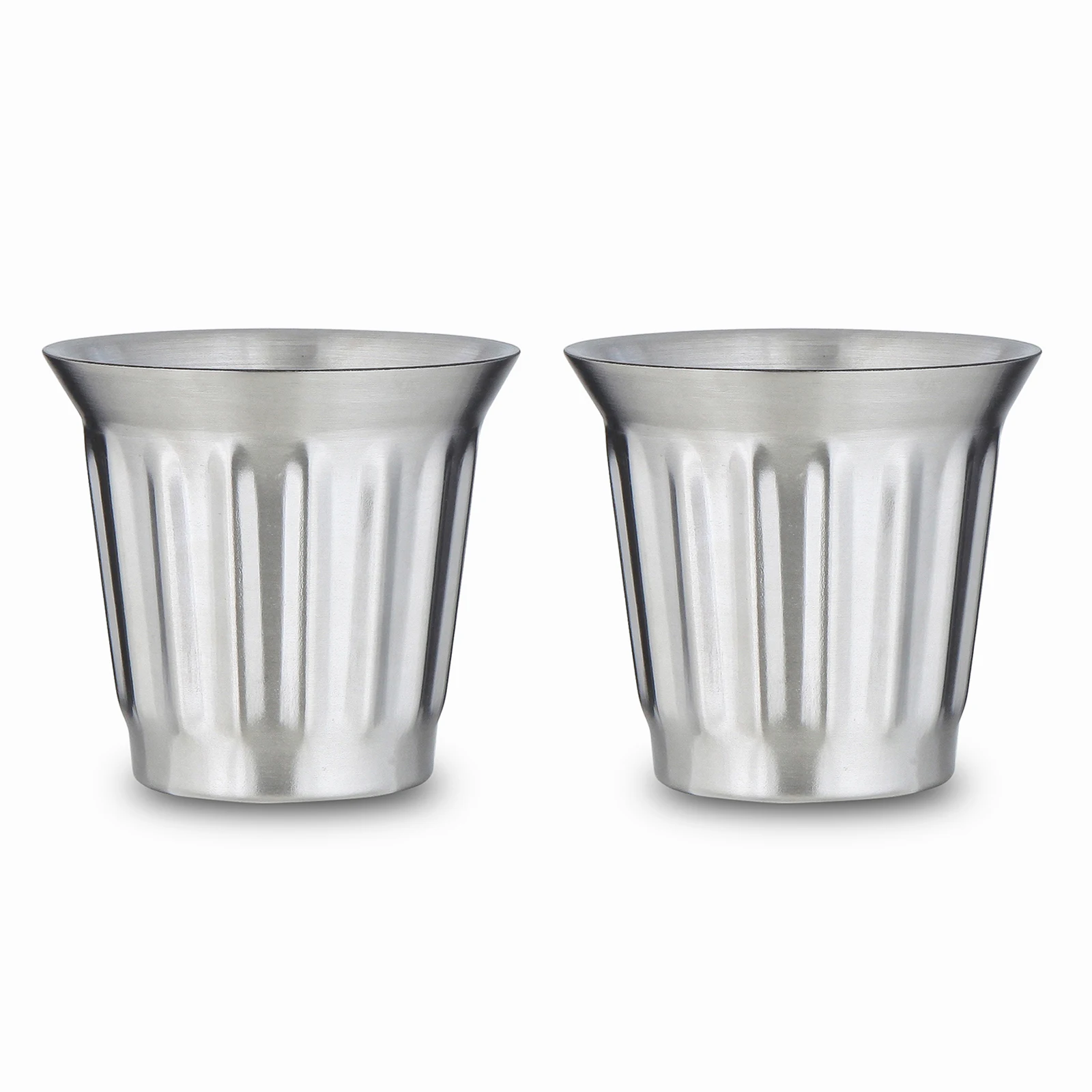 Easyworkz Stainless Steel Double-Wall Espresso Cups 5 oz/150 ml Set of 2, Vertical Stripe Design
