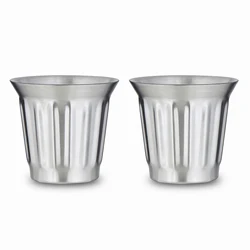Easyworkz Stainless Steel Double-Wall Espresso Cups 5 oz/150 ml Set of 2, Vertical Stripe Design
