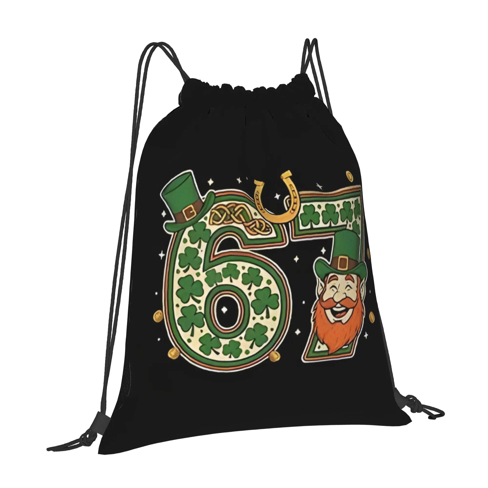 Cute 67 Six Seven St Patricks Day 67 Multi-function Pocket Men Women Storage Backpack Teenager Travel Bag Print Drawstring Bags