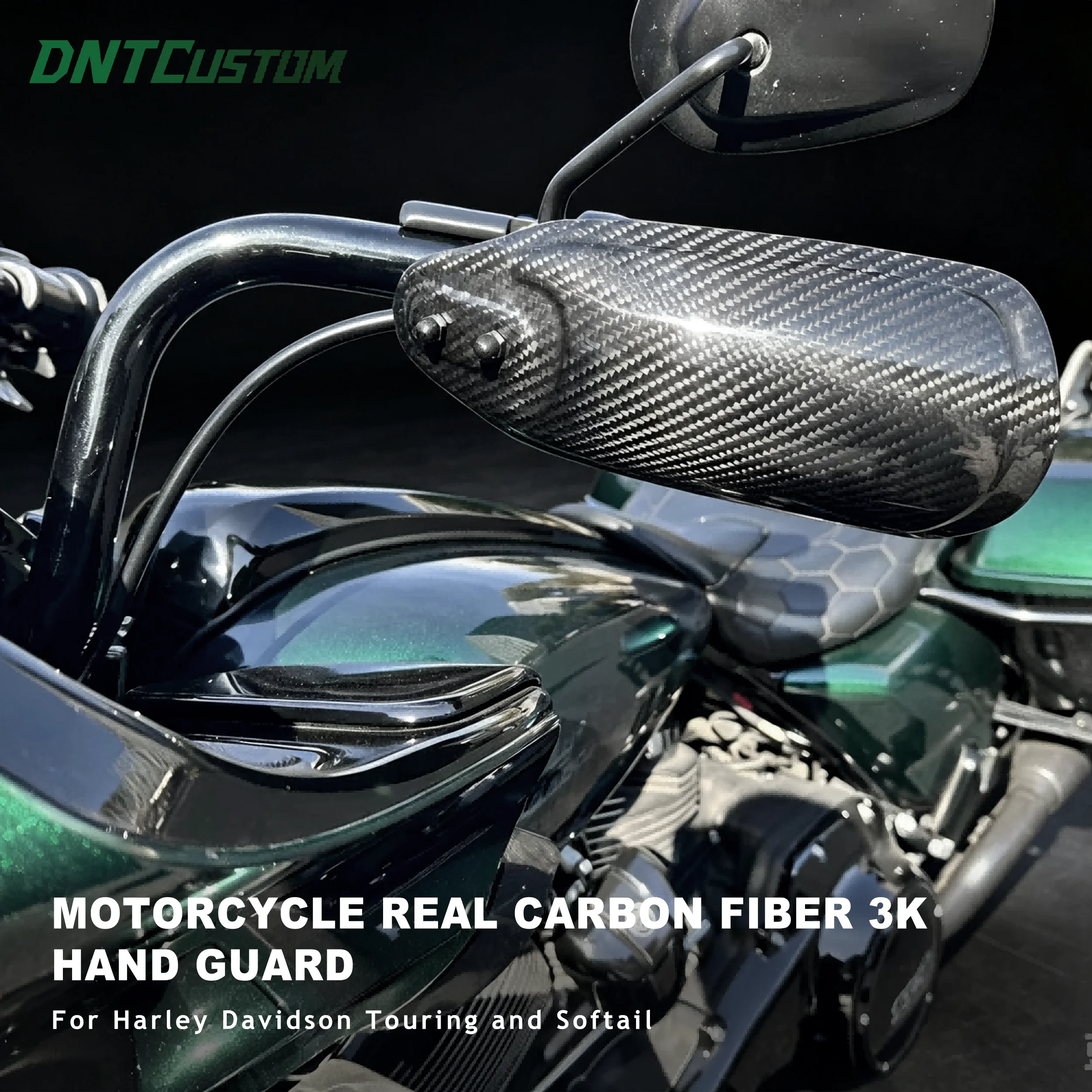 DNTCUSTOM 3K Real Carbon Fiber Motorcycle Hand Guard Wind Deflector Handlebar Protector for Harley Softail Street Bob(FXBB)18-20