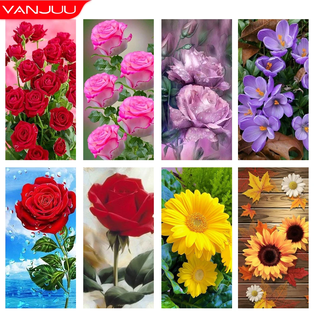 Flowers 5D Diamond Painting Red Rose DIY Diamond Painting Art Mosaic Full Drill Diamond Embroidery Painting Home Decor