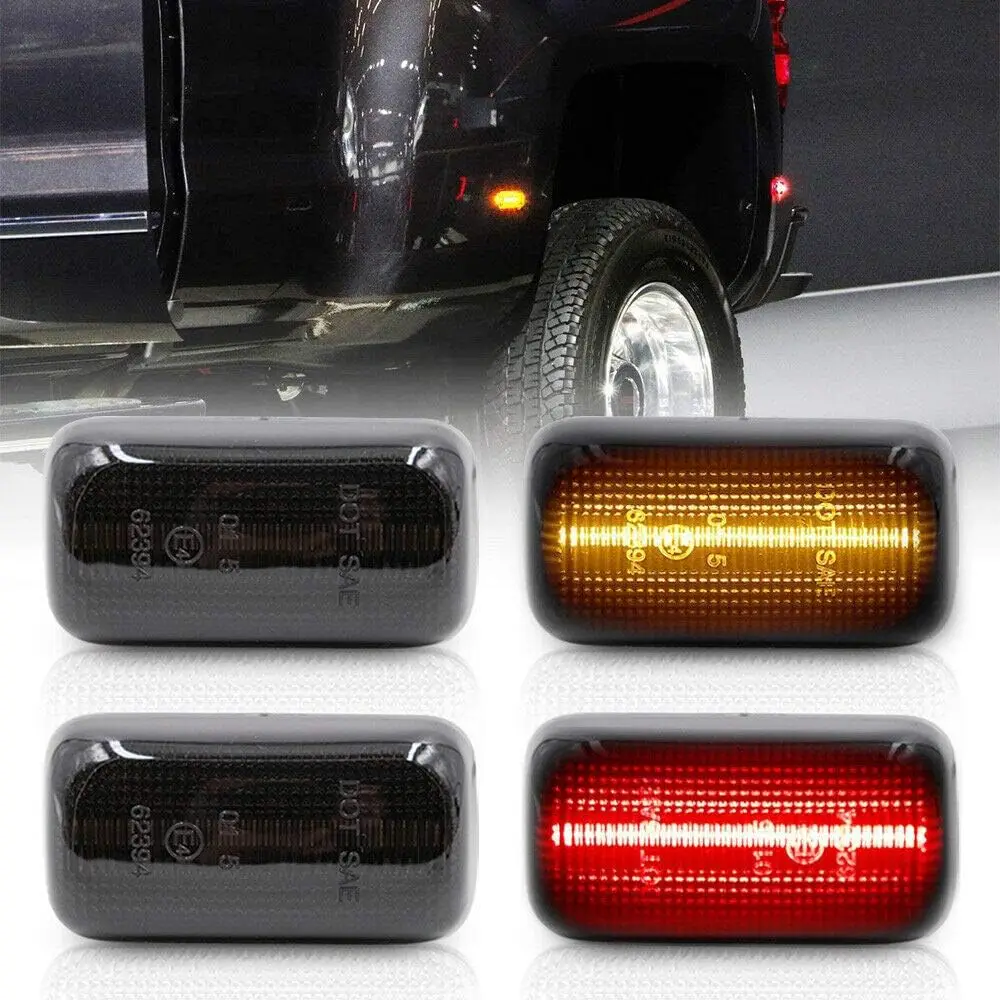 

For Chevy Silverado GMC Sierra 2500HD 3500HD Amber Red Rear Bed Fender Side Markers Replace OEM Sidemarker Lamps 2015-2020