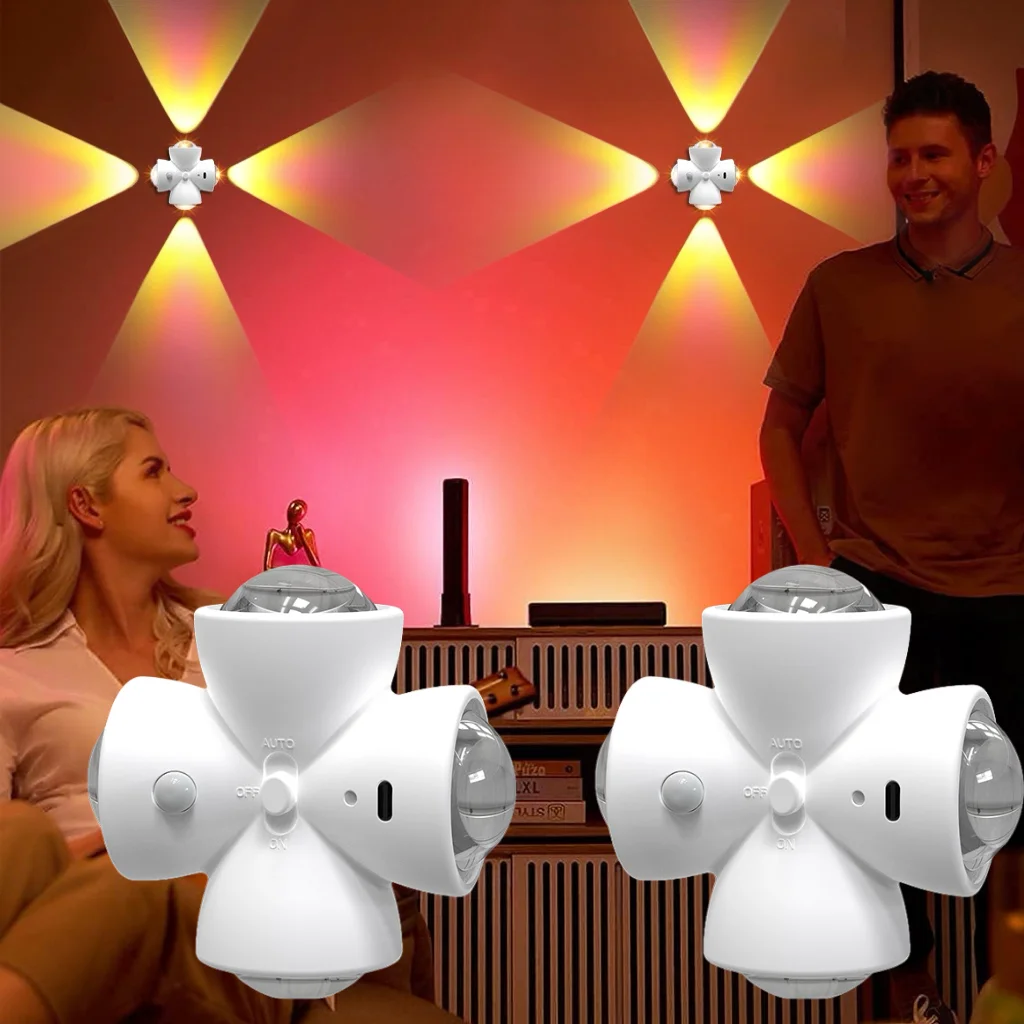 USB Smart Motion Sensor Novelty Lamp 4 Side Lighting 3 Modes Wall-Mounted Atmosphere Lamp for Bedroom Halloween Christmas Decor