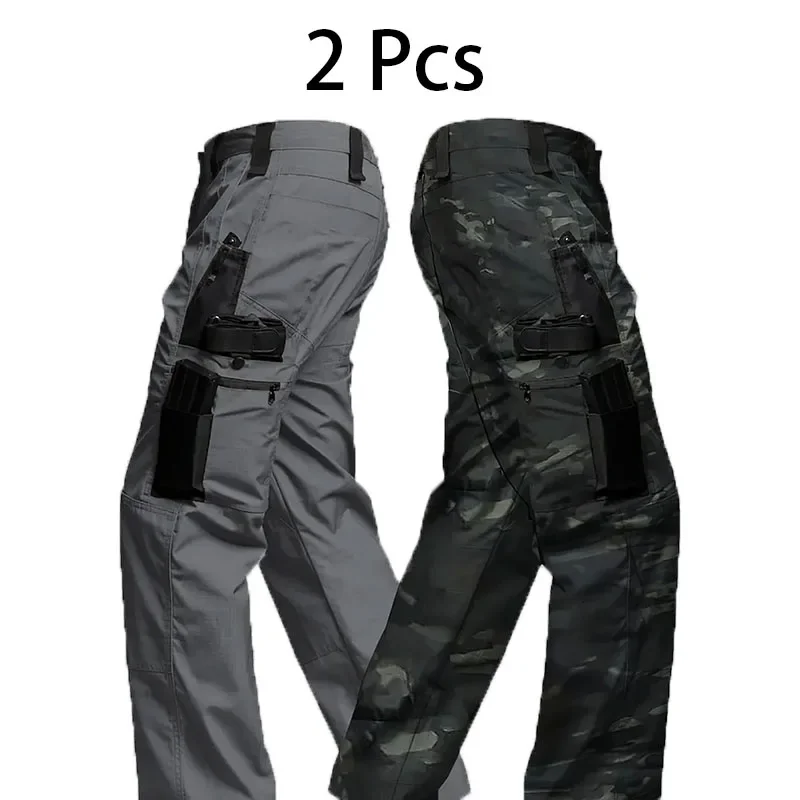 Pantalons tactiques pour hommes, 2 pièces, vêtements d'entraînement multi-poches, camouflage militaire, vêtements de travail, pantalons d'extérieur, pantalons de Combat, vêtements pour hommes