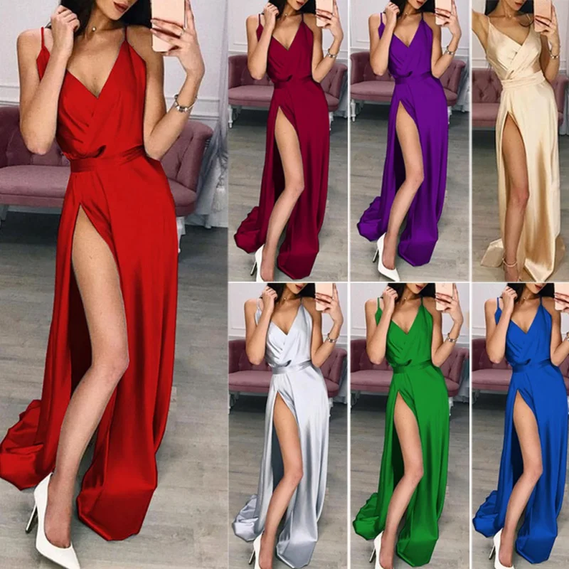 

New Fashion Spring 2023 Women's Dresses Sexy V-neck Sleeveless Split Mop Women's Wear Evening Dress