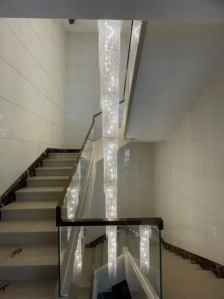 

Simple Staircase Long Crystal Chandelier Personalized Light Luxury Villa Rotating Staircase Living Room Lighting Fixtures Lustre