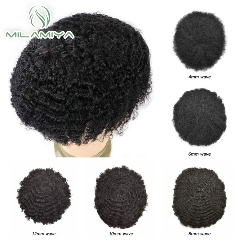 Curly Hair System Unit Afro Curly Toupee For Men for Black Men Male Durable Mono Hair Prosthesis Wigs For Men 12mm/15mm/20mm