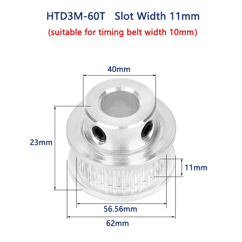 1pc 60 Teeth HTD3M Timing Pulley Bore 5/6/6.35/8/10/12/12.7/14/15/16/17-25mm 60T HTD-3M Synchronous Wheel for Belt Width 10/15mm