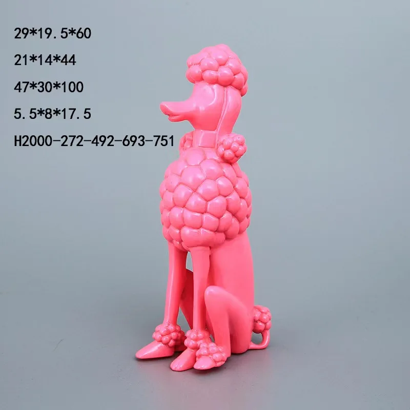 Unikatowa, popularna, tania, fabrycznie nowa rzeźba pudla z włókna szklanego, ręcznie rzeźbiona, w kolorze czerwono-czarnym, do dekoracji hotelu.