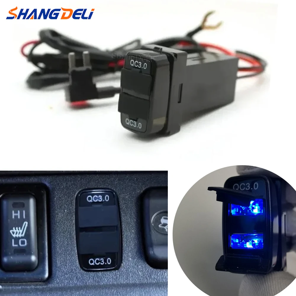 

12V/24V Car Blue Light Car Quick Charger Dual USB Interface Socket for MITSUBISHI ASX Lancer Outlander Pajero Auto Accessories