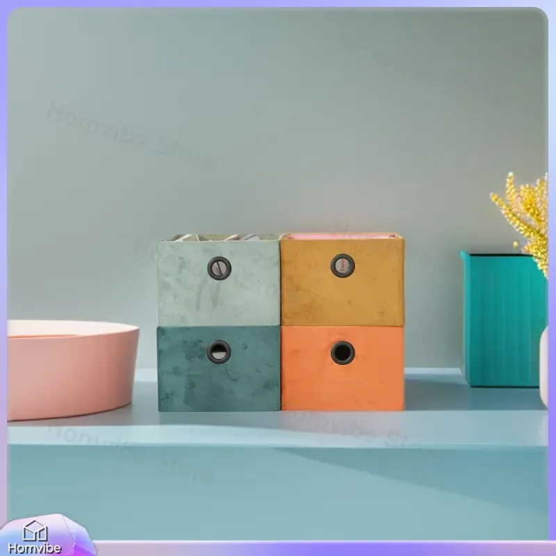 Foldable Flannel Storage Basket for Desktop Sundries Cosmetics Snacks Books Organizer Box One or Two Compartments