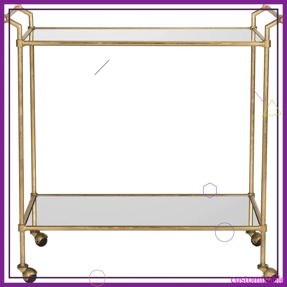 

Золотая тележка для бара со стеклянной столешницей, железным каркасом, для гостиной, домашнего декора, в современном стиле