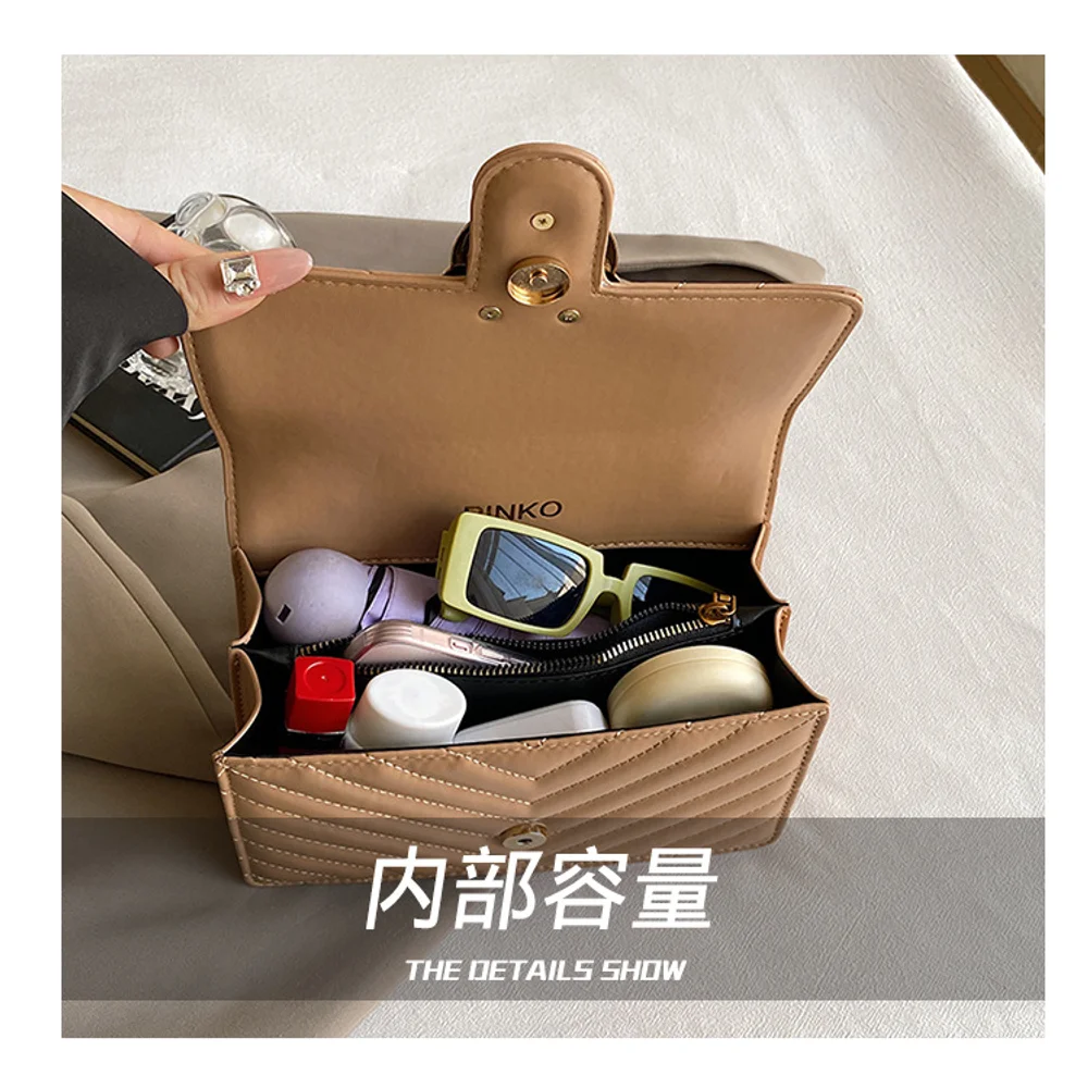 حقيبة سلسلة جديدة 2025، راقية، عصرية، متعددة الاستخدامات، حقيبة كروس بكتف واحد، حقيبة مربعة صغيرة بخيوط مطرزة، بدون صندوق