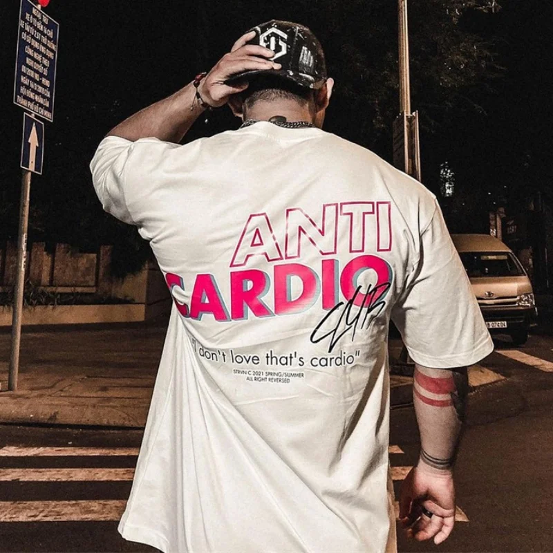 summer ANTI CARDIO Oversized sports t shirt short sleeves cotton t shirt Gym Fitness Male Training Workout Cotton Tees Tops image 3