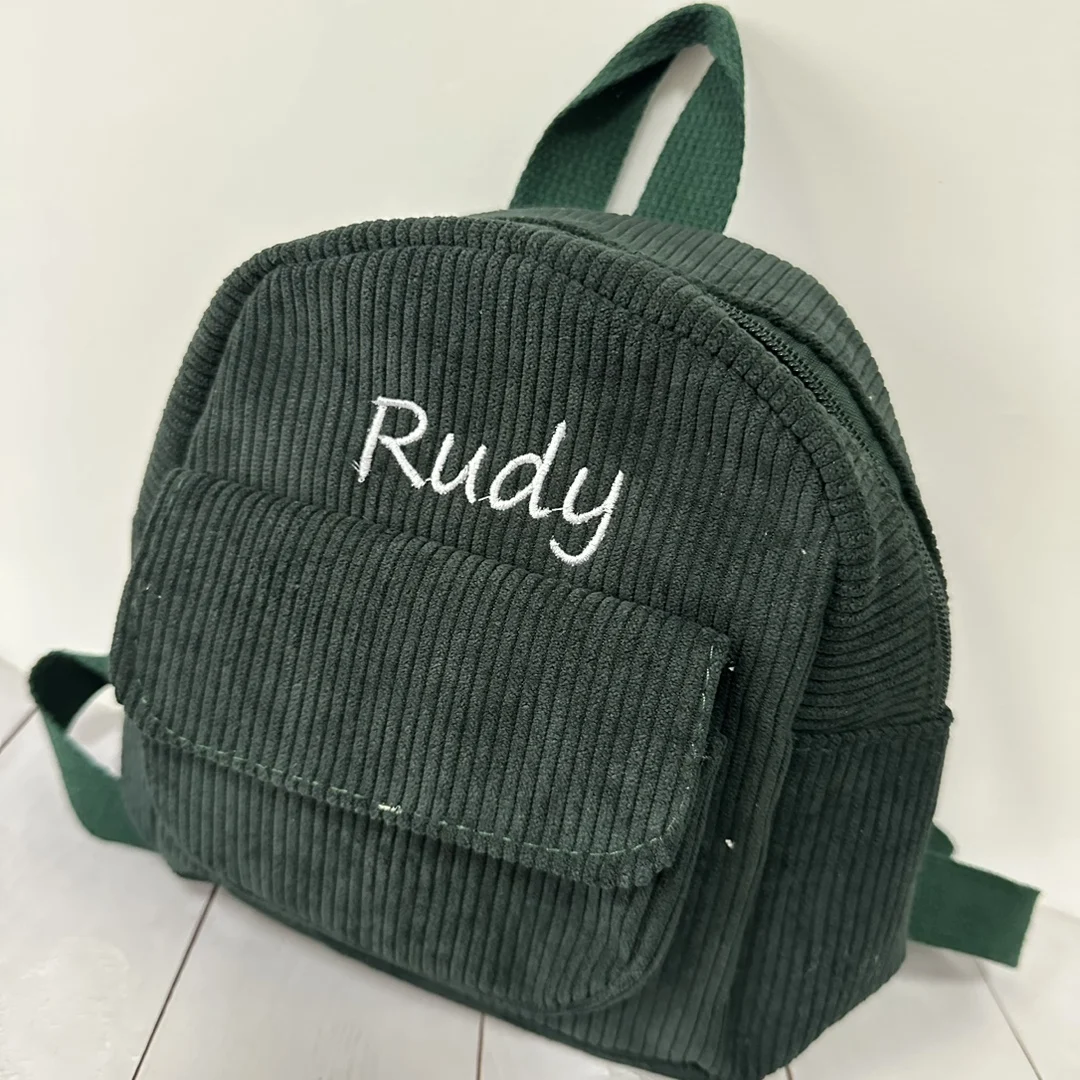 Mochila retrô bordada personalizada de veludo para mulheres, mochilas pequenas, mochila casual, meninas estudantis, moda