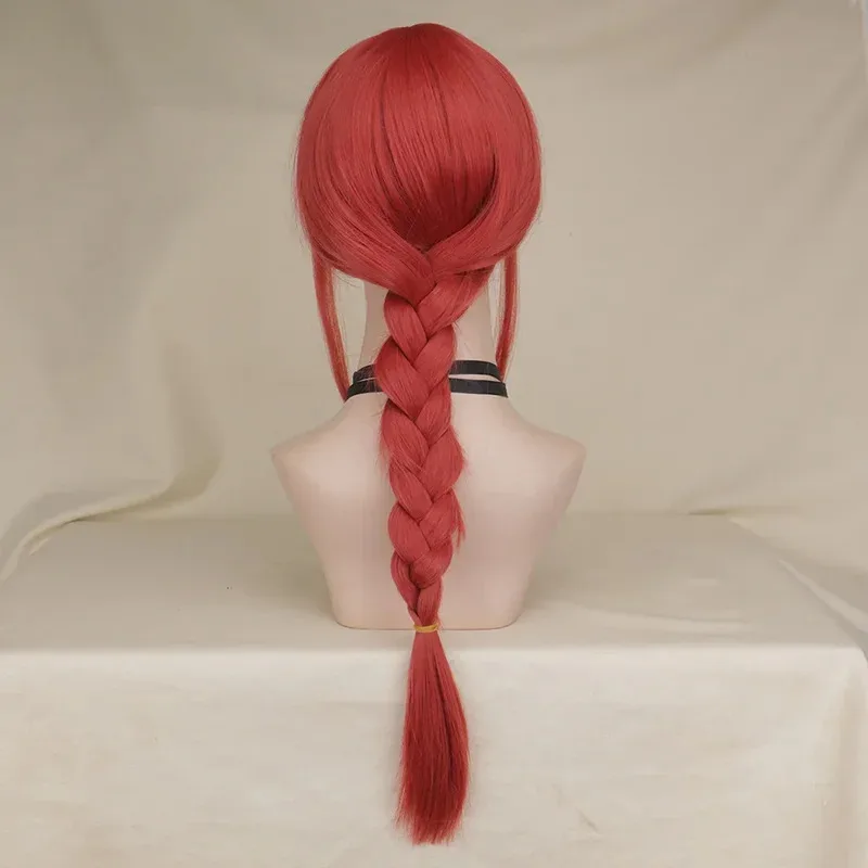2025 aaa QQXCAIW أنيمي بالمنشار رجل ماكيما تأثيري طويل أحمر شعر مستعار مضفر مقاومة للحرارة الاصطناعية خصلات الشعر المستعار