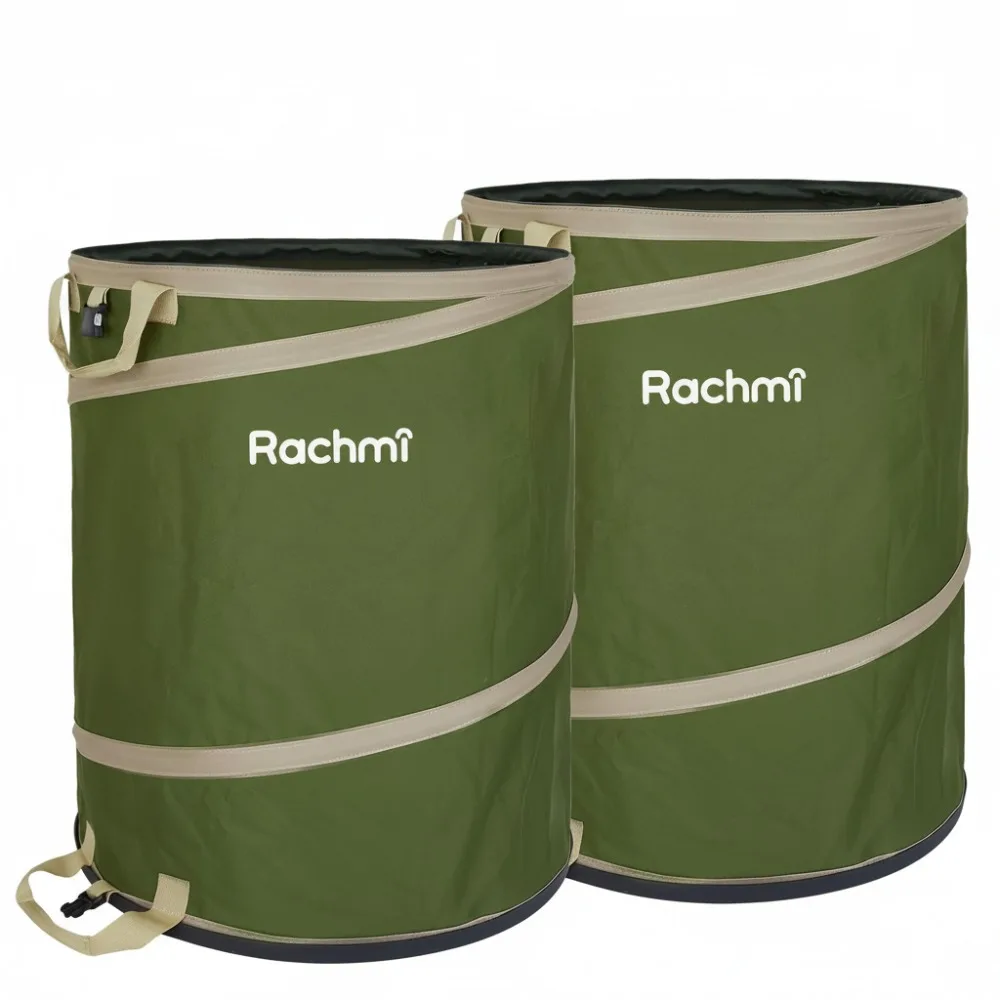

47 Gallon Collapsible Trash Can 2-Pack with Hard Bottom | Large Reusable Yard Leaf Bag for Outdoor Camping