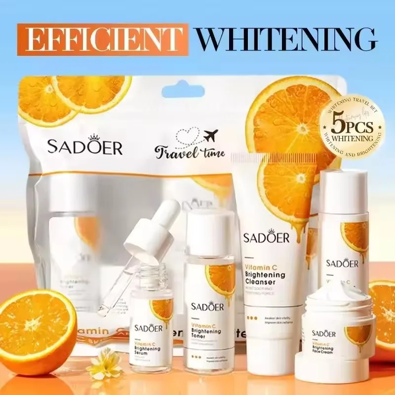 

5pcs/Set Vitamin C Skin Care Sets Facial Cleanser Toner Face Cream Serum Lotion Whitening Moisturizing Face Travel Skin Care