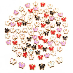 50PCS 6 Color 7X8mm New Alloy Metal Drop Oil Mini Butterfly Charms Animals Pendant For DIY Bracelet Necklace Jewelry Making