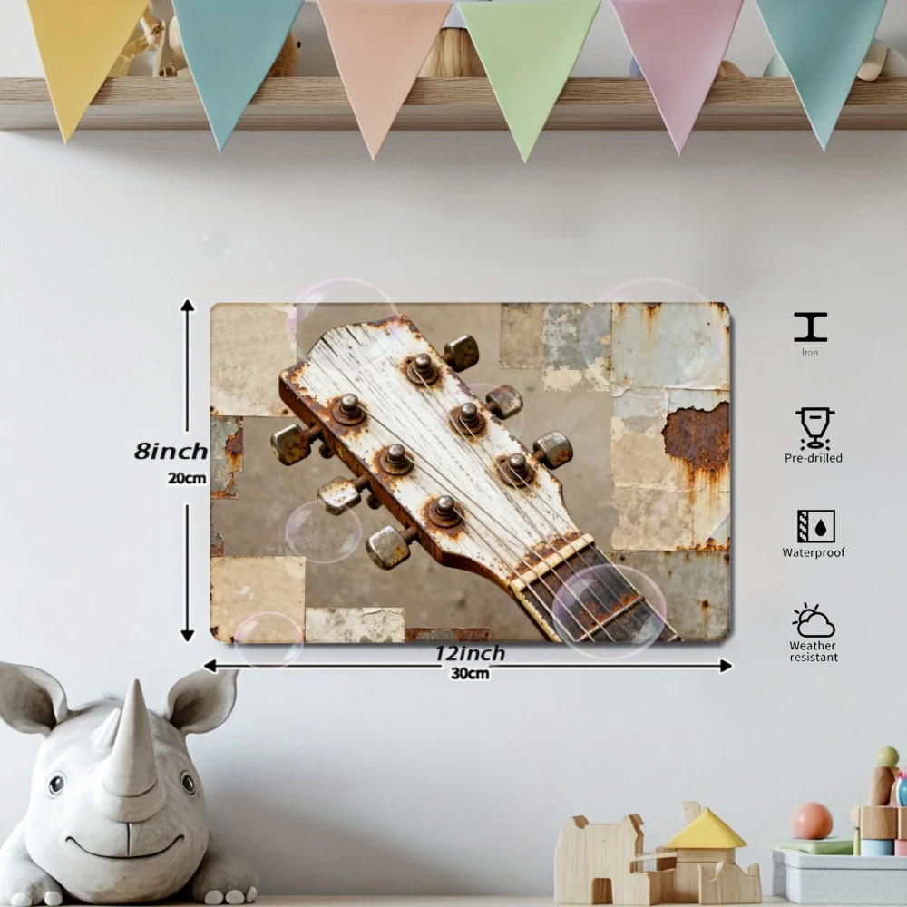 Retro metal decorative painting , 8x12 inches ,Home decoration, Christmas atmosphere, daily gifts, Guitar enthusiast