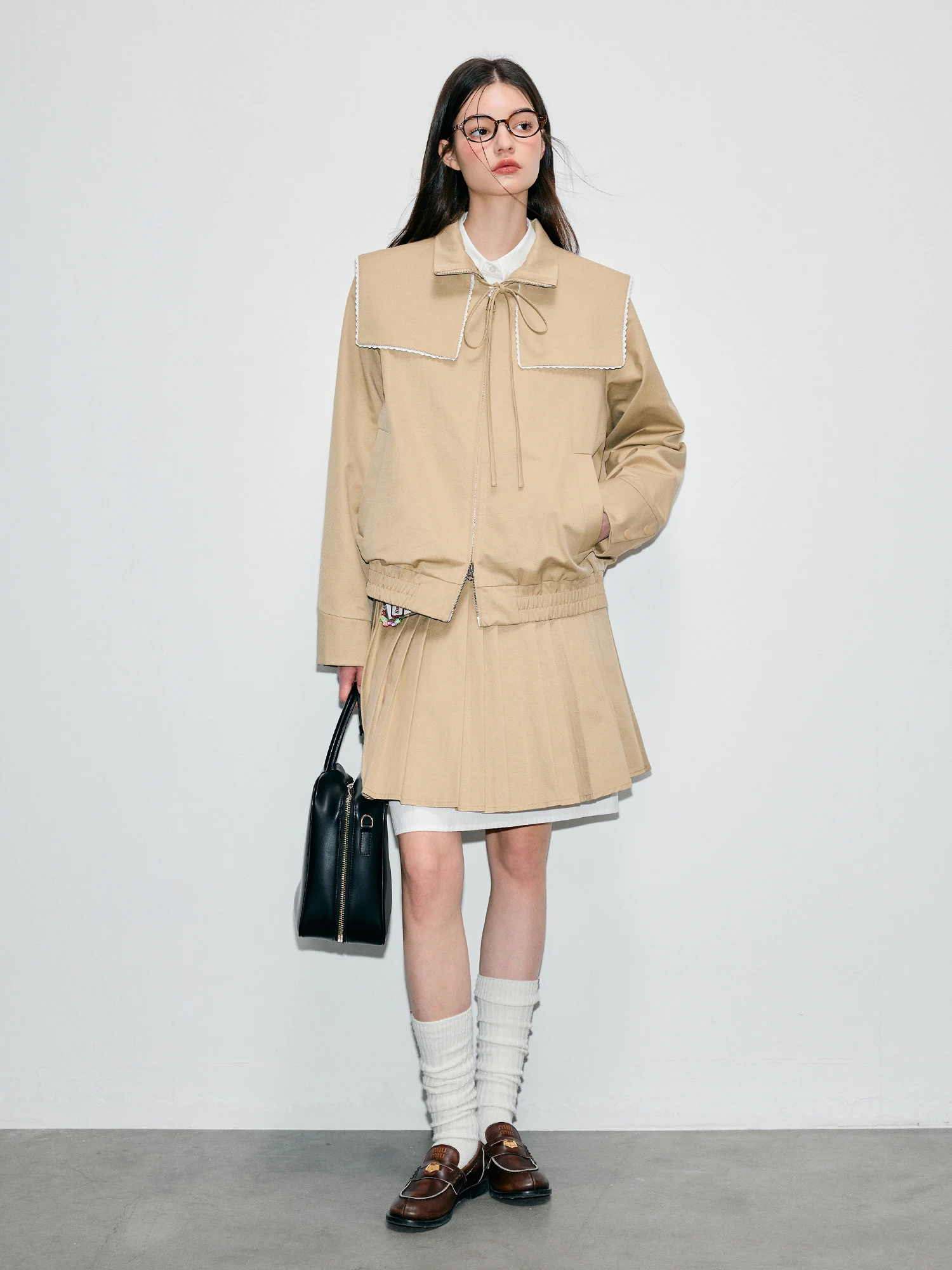 

Up Academy, весенний новый корейский колледж, темно-синий джет, искусственная двухсекционная утягивающая юбка с застежкой на талии, комплект для женщин