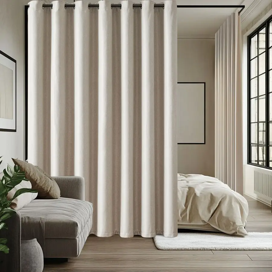 

Linen Textured Curtain Blackout Patio Door Curtain 96 Inch Long Room Divider Drape Extra Wide Sliding Door Curtain Panel for Liv