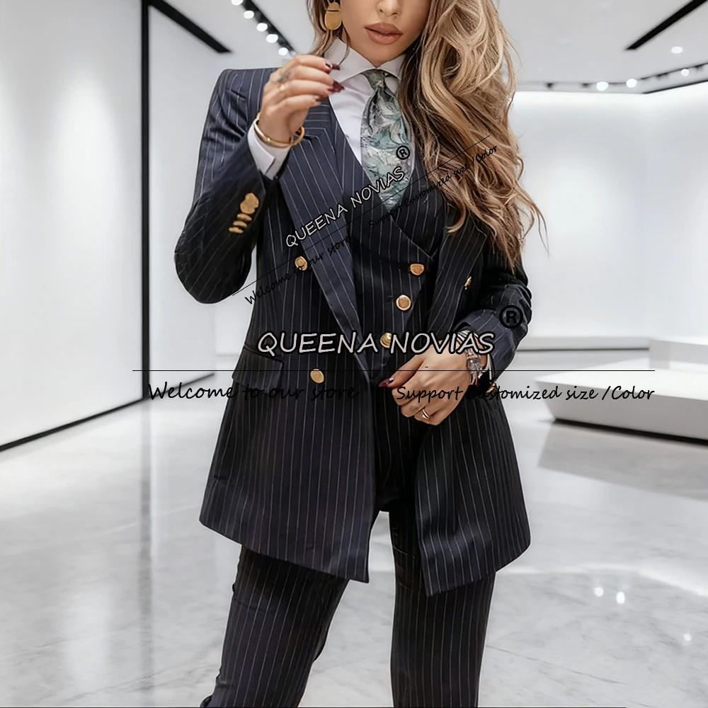 Classic Business Suits Women 3 Pieces Stripes Double Breasted Blazers Customized Lady Banuqet Tuxedos костюм женски