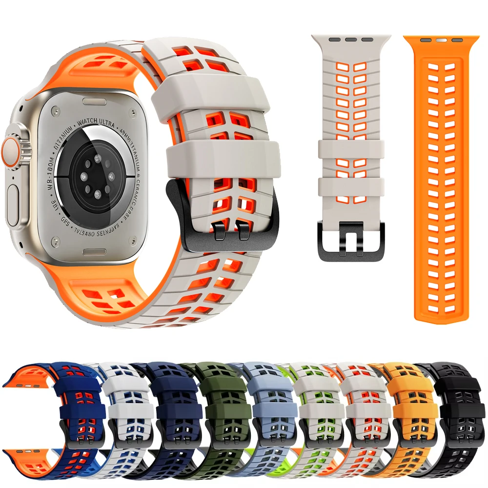 Atmungsaktives Silikonarmband für Apple Watch Armbänder Ultra 3 49mm 44mm 45mm 46mm Zweifarbiges Correa-Armband iWatch Series 11 10 9 8 SE