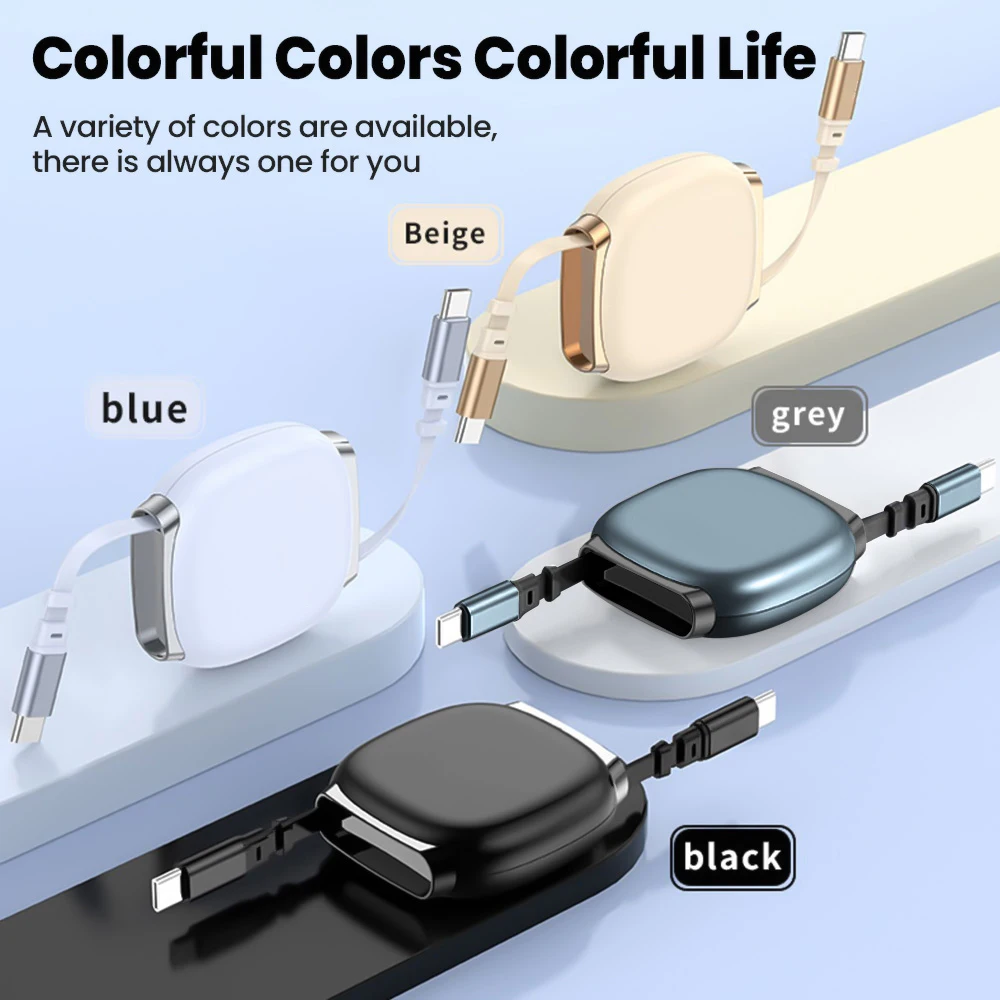 USB C to USB C Cable 100W for iPhone 17 16 Plus Pro Max Retractable Cable for MacBook iPad Fast Charger for Car Charging Cable