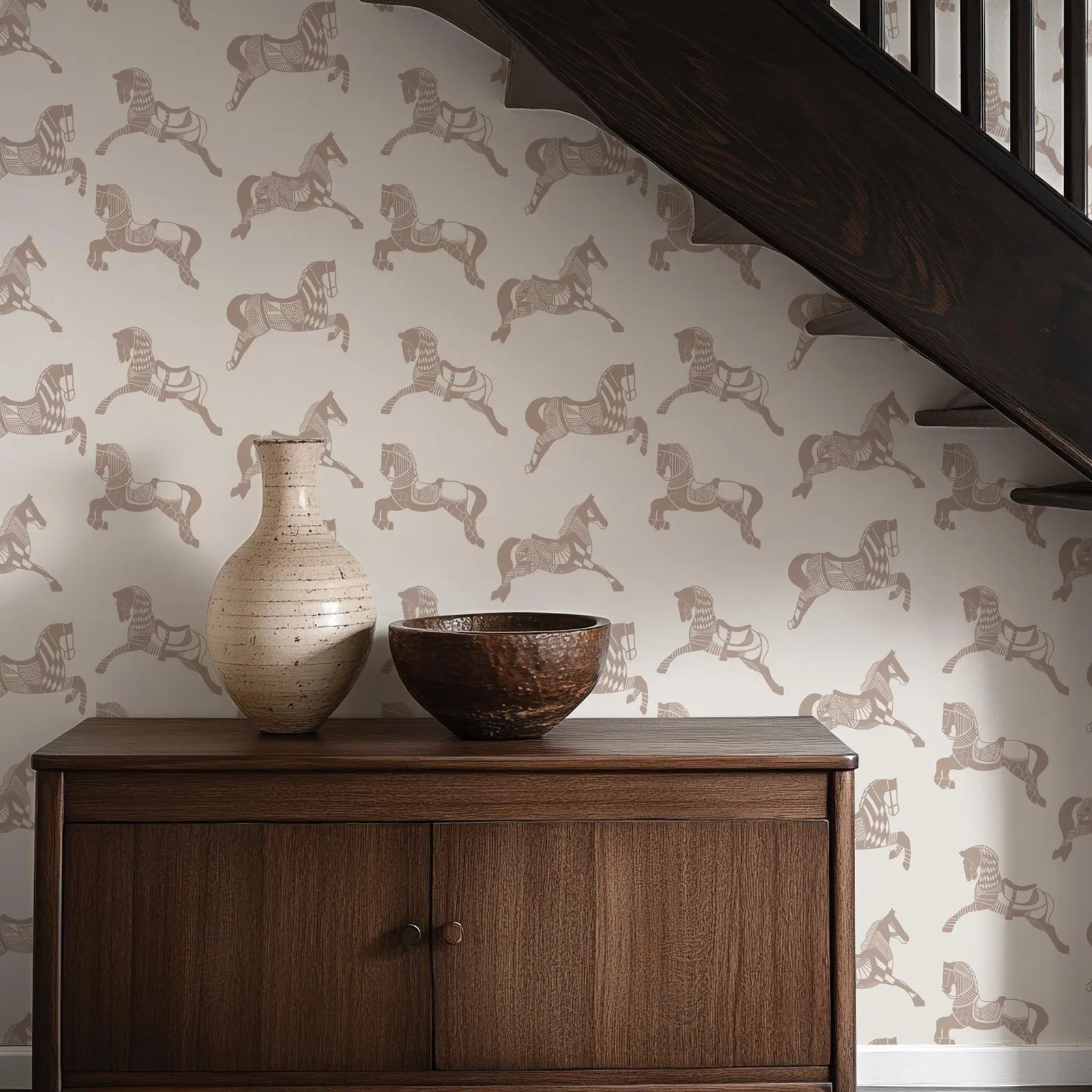 Vanilla Color Horse Peel And Stick Wallpaper, Modern Farm House Wall Papers, Beige Self Adhesive Or Traditional Wall Mural Roll